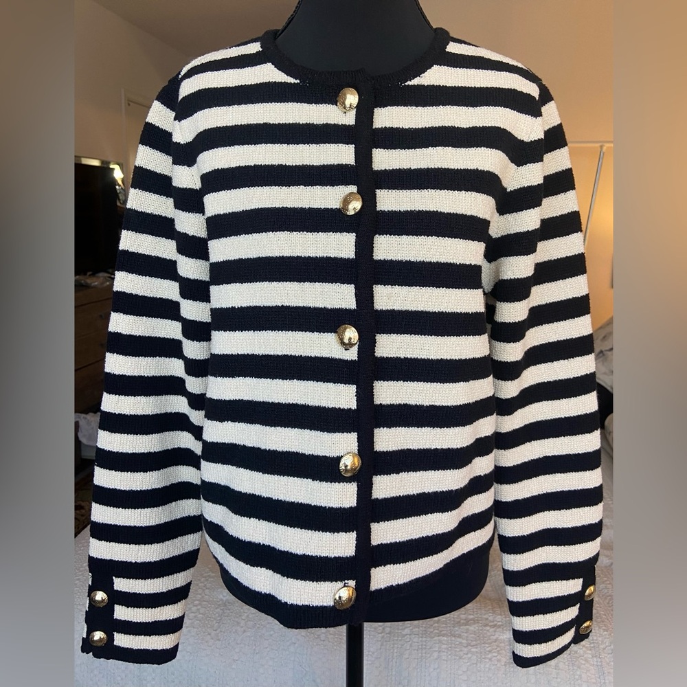 New with tags H&M Striped Black and White Cardigan with Gold Buttons size small